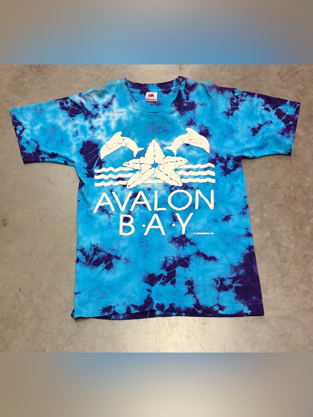 Vintage Single Stitch Avalon Bay Fruit of the Loom Men’s Blue Tie-Dye Swim Tee